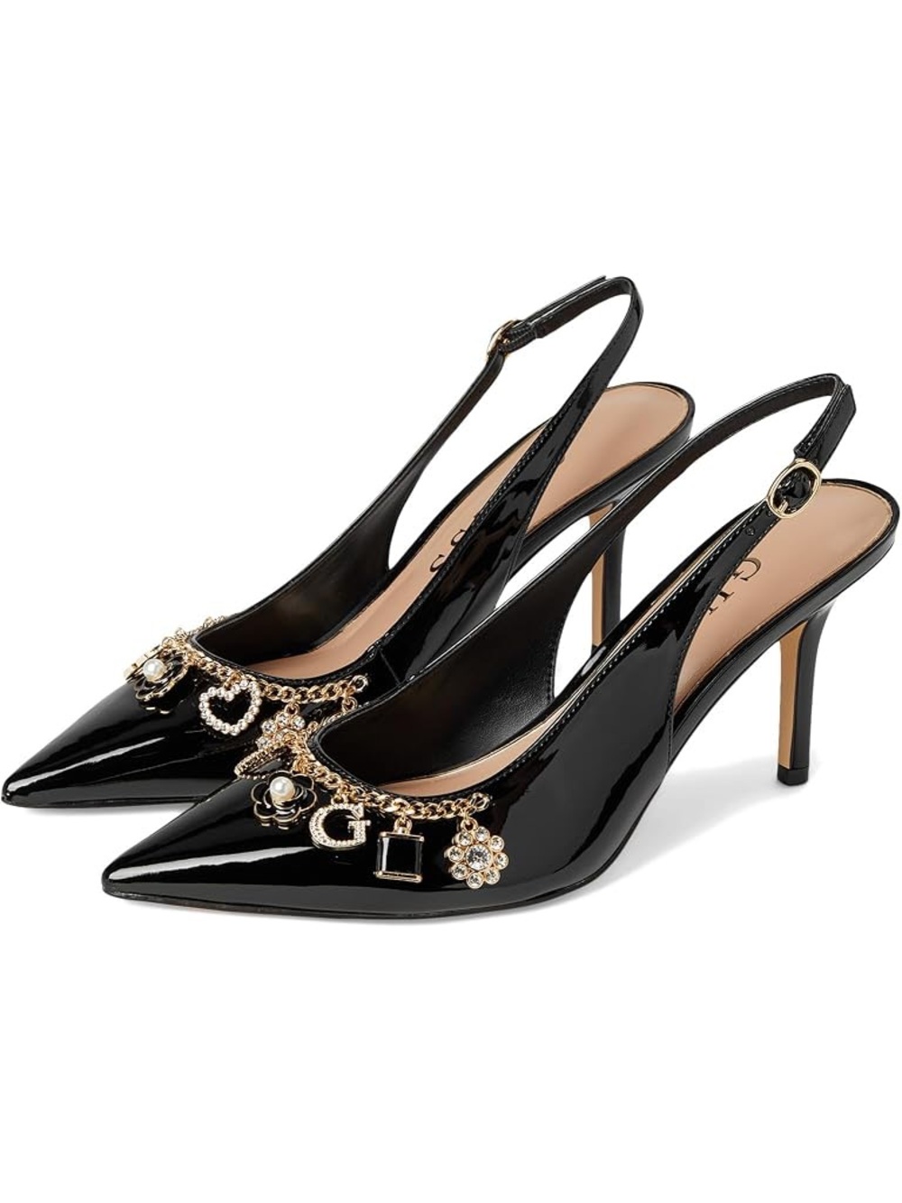 🔥Guess Women's Naska Charms Slingback Pumps Women Pumps 🔥Black Patent❣️
